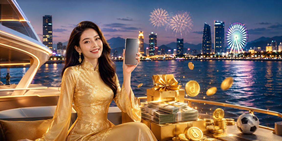 Người dùng Đà Nẵng mặc áo dài thực hiện rút tiền từ casino trực tuyến trên điện thoại