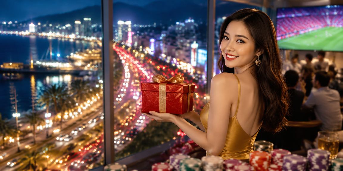 Người chơi Nha Trang trải nghiệm slot game dưới ánh đèn neon về đêm